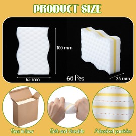 SiliFine 60 Pack Magic Extra Durable Sponge Eraser 3 Layer Density Cleaning Pads in Bulk Thick More Lasting Sponge Eraser for Bathroom Kitchen Floor Bathtub Toilet Cleaner (Yellow and White)