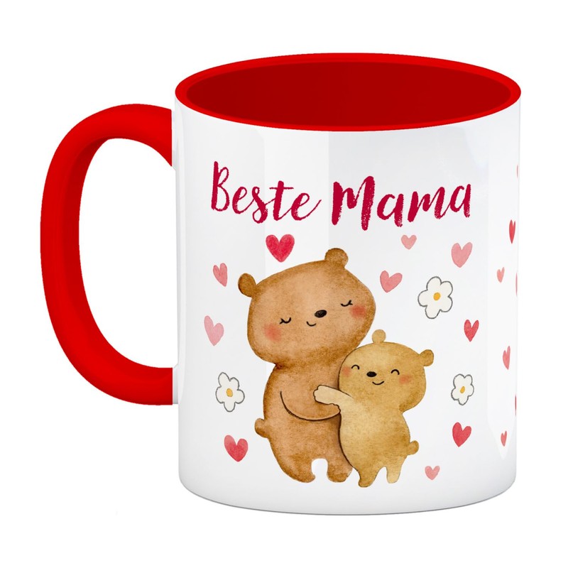 Bären Mutter und Kind Kaffeebecher in rot mit Spruch Beste