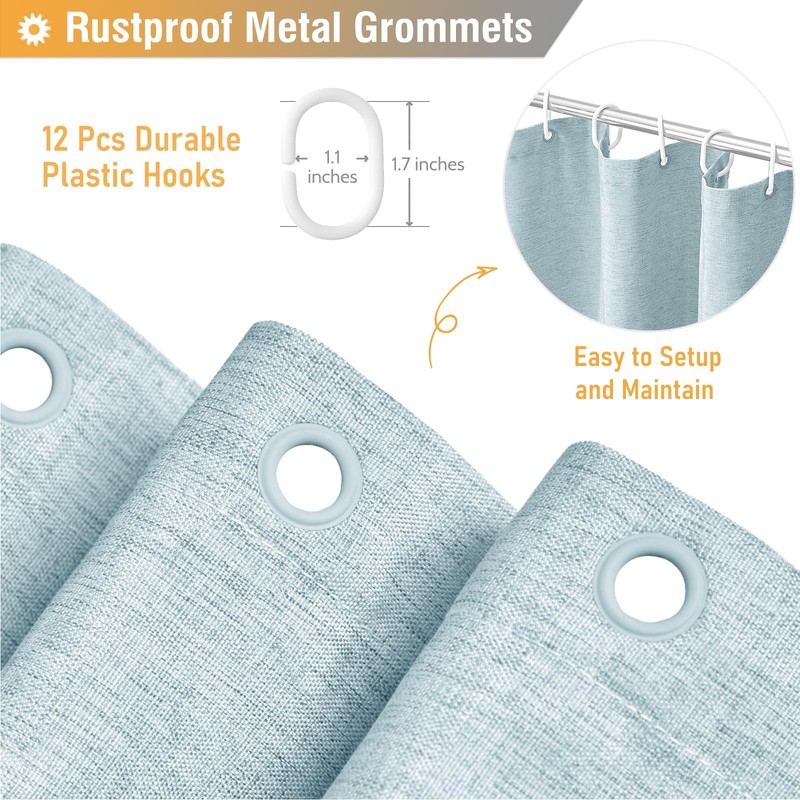 BTTN Fog Blue Shower Curtain - Linen-Look Heavy Duty Waterproof