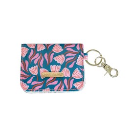 Mary Square Snap Closure ID Card Wallet With Key Hook, 3.5 x 4 Inch Canvas With Protective Coating, Garden Path