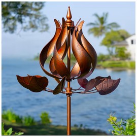 Tulip Wind Spinners Outdoor - Large Metal Wind Spinners for Yard Garden with Ground Stake, Kinetic Windmill Spinner Decor for Lawn Patio (24" W x 75" H)