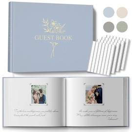 Libro de visitas de boda para la recepción de tu boda, lino y elegante libro de visitas con letrero de mesa para iniciar sesión y agregar fotos Polaroid, libro de visitas para el día especial