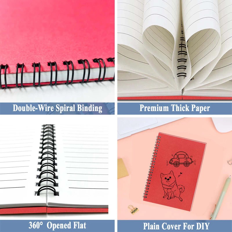 Red Spiral Notebooks A5 Lined Journals Kraft Cover Spiral Bound