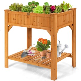 S AFSTAR Raised Garden Bed with Legs, Wooden Elevated Planter Box with 8 Grids Divider & Protective Liner, 35.5x24x36in Standing Garden Planter Bed for Vegetables Flowers Herbs on Deck Patio Backyard