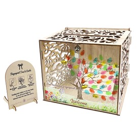 Unique Wedding Card Box with Fingerprint Tree, Wooden Card Box with Acrylic Window for Reception, Party, Graduation, Envelope & Money,Baby Shower, DIY Décor, Large Capacity, Lockable