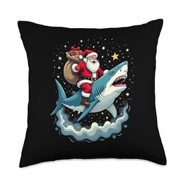 Santa Claus Riding Shark Men Boys Funny Christmas Shark Throw Pillow