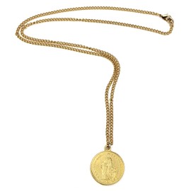 Ben-Amun French Coin Style Pendant Statement Necklace, Gold Jewelry, Made in New York, One Size
