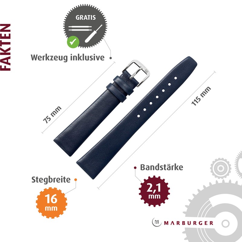MARBURGER Watch Strap 16 mm Leather Smooth – Tool Assembly