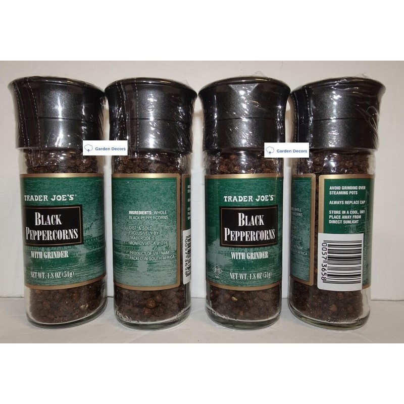 Trader Joe's Black Peppercorns with Built-in Grinder 1.8oz 51g (Four