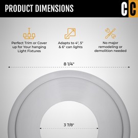 The Can Converter - 8’¼ Inch, Ceiling Medallion for Home Improvement, Beveled Round,Cover Ring for Ceiling Lighting, Pendant Light, Ceiling Light Fixture, Hanging Light Fixture, Steel, Polished Nickel