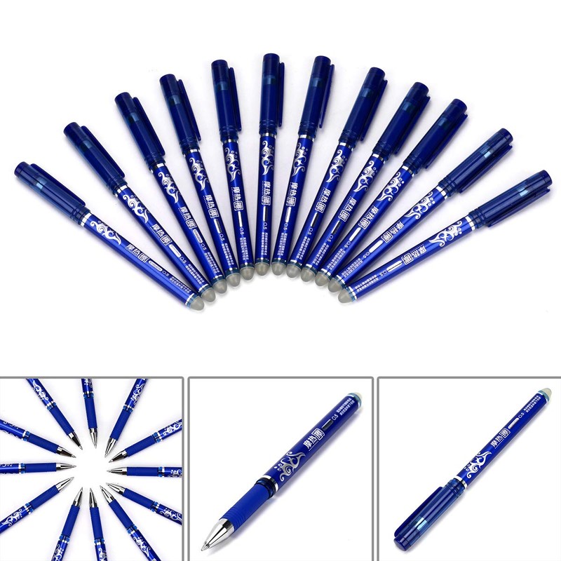 WONOLO 12PCS 0.5mm Erasable Pen Blue Gel Ink Roller Ball