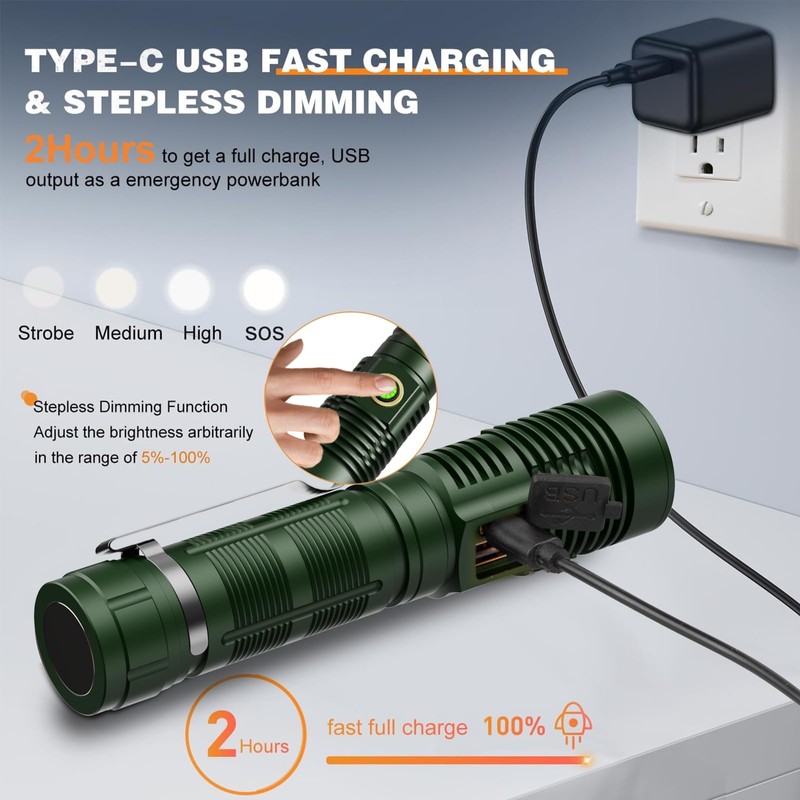 Small Tactical Flashlights 20000 High Lumens - 1500 Meters Long