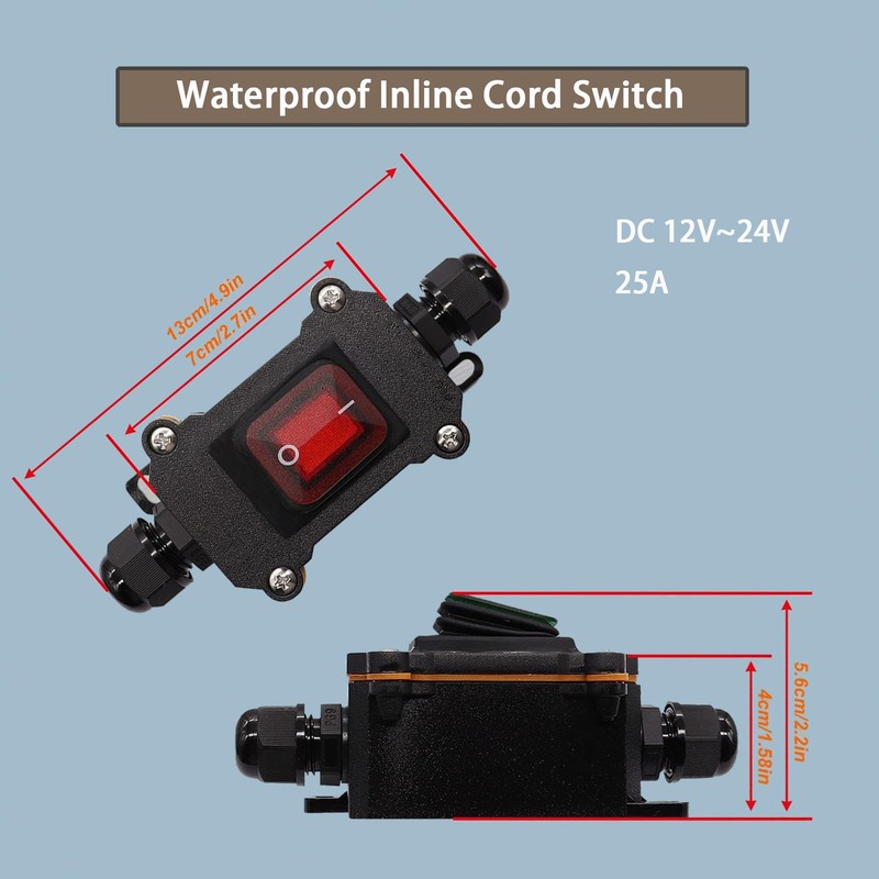 DC 12V Inline Toggle Switch, 12AWG ON/Off Switch SAE Cable