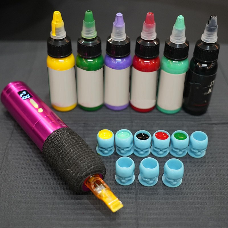 Skull Tattoo Ink Caps, 200 Pieces Disposable Plastic Skull Tattoo