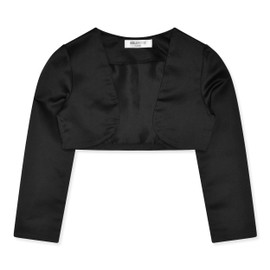 BOLEROSE Girls Satin Long Sleeve Bolero Childrens Kids Shrug (Black, 13-14 Years)
