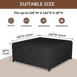 iBirdie Outdoor Patio Furniture Set Covers 126 x 126 inch Waterproof Weatherproof Square Cover, Heavy Duty 600D for Outside Dining Table and Chairs