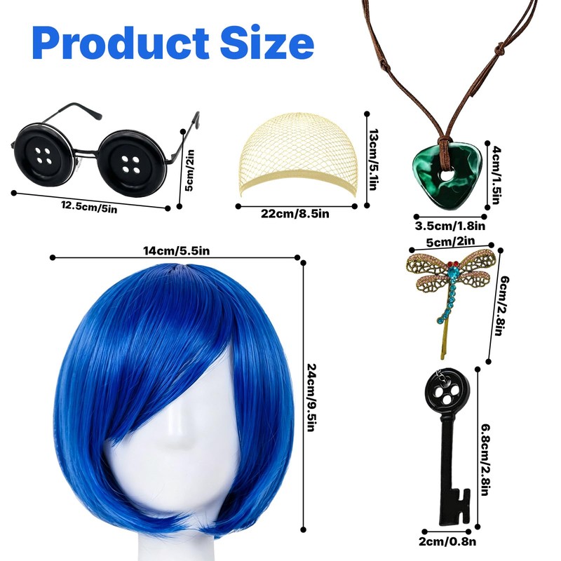 5Pcs Blue Wig for Women Halloween Women Cosplay Costume