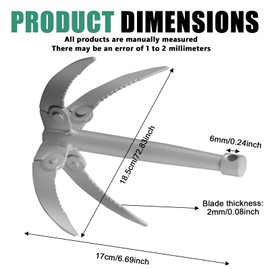 Molbory 4 Hooks Grappling Hooks with 20 m Rope and Rope Handle, 2 mm Thickened Prong Folding Anchor, Strong Durable Folding Anchor, Foldable for Small Boats and Cleaning Aquatic Plants Before Fishing