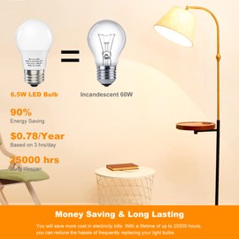 A15 LED Ceiling Fan Light Bulb, E26 LED Bulb 6.5W Equivalent 60 Watt Dimmable Light Bulbs, 2700K Warm White, 6 Pack A15 LED Light Bulbs 60 Watt for Pendant, Hallway Fixtures,120V, 600LM