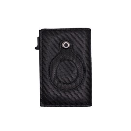 DRUCK SOLUTIONS Slim Wallet Leather Wallet for Credit Cards and Cash Pop Up Cards Wallet Space for 6 + 3 Cards with Matching Pocket for Your Apple Air Tag, Black carbon, Modern