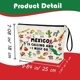 Virfuntaki Mexico Gift Mexico Cruise Travel for Women Girls Makeup Bag Travel Mexico Souvenir Cosmetic Case Summer Mexican Holiday Gift Zipper Organiser Bag Bandera