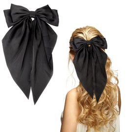OOTDAY Hair Bows Satin Hair Bows for Women Oversized Long Tail Hair Bow Cute Hair Accessories (Black)