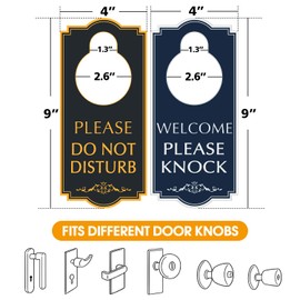 (16 Pack) Do Not Disturb Door Hanger - Welcome Please Knock Door Sign, Black/Blue Double Sided, 4 x 9 inches PVC Plastic Perfect for Home, Clinic, Dorm, Hotel, Office, Spa, Law Firm, Massage