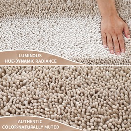 Yimobra Bathroom Rugs Sets 2 Piece, Soft Absorbent Bath Mat and U-Shaped Toilet Rug with Non Slip Backing, Luxury Shaggy Bath Mats for Bathroom, Machine Washable, 24"x17"+24"x20", Khaki