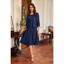 GRACE KARIN Women's Round Neck Glitter Sequin Cami Dress with Sequins Bolero Elegant Sleeveless Party Dress, darkblue