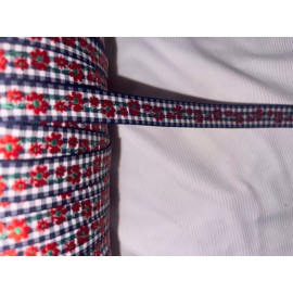 Unbranded 10 yards navy blue white checks gingham woven sewing jacquard trim red daisy 1/2