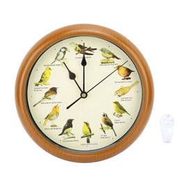 10 Inch Wall Clock Multipurpose Cuckoo Round Silent Punctual Bird Calls Christmas Music Indoor Wall Clocks for Living Room Brown