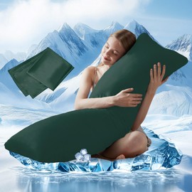 DOWNCOOL Large Body Pillow Insert with Cooling Cover - Soft Long Bed Pillow for Summer - Breathable Full Body Pillow for Adults - 20x54 inch (Green, with Cover)