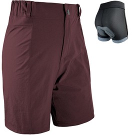 Wulibike Cycling Shorts Women's Mountain Bike Cycling Shorts 2 in 1 Padded MTB Shorts Women Cycling Shorts with Padding Riding Bicycle Cycling Shorts Zip Pockets, burgundy