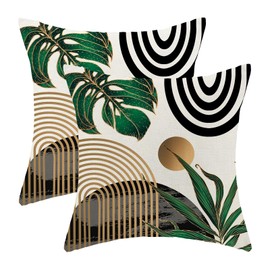 Yxuiyal Mid Century Pillow Covers 18x18 Set of 2 Green Gold Black Leaf Throw Pillow Covers Outdoor Decor Boho Modern Abstract Tropical Leaf Pillowcase Farmhouse Decorative Cushion Case for Home Sofa