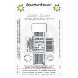 Sugarflair Antique Silver Edible Lustre Dust (E171 Free), Add a Lustrous Shine to Cakes or Decorations. Brush On or Add Rejuvenator to Create Eye-Catching Edible Paint- 2g