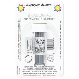 Sugarflair Antique Silver Edible Lustre Dust (E171 Free), Add a Lustrous Shine to Cakes or Decorations. Brush On or Add Rejuvenator to Create Eye-Catching Edible Paint- 2g