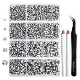 6736pcs Hotfix Rhinestones Flatback,Silver Rhinestones for Crafts Clothes Mixed 5 Sizes, Hotfix Crystals with Tweezers and Wax Pencil Kit, SS6-SS30,Silver Hematite