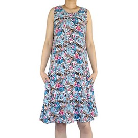 Women's Summer Beach Dress Floral Casual Boho Sleeveless Sling Midi Swing Sundress with Pockets(Tropical Leopard Flowers,Small)