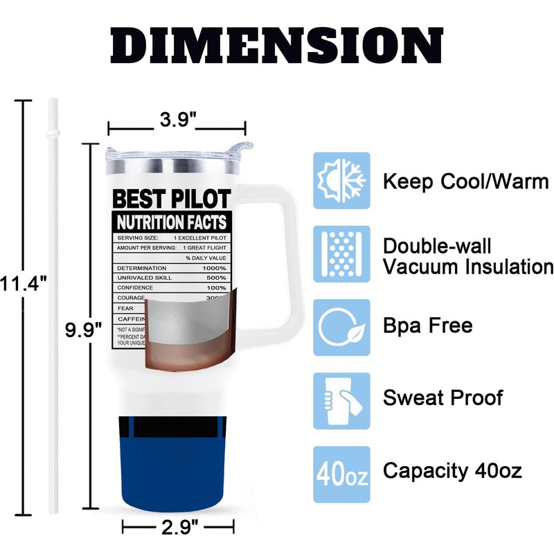 Sxmluedn Pilot Tumbler Cup - 40 Oz Mug with Lid,