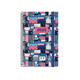 Miquelrius - 2025 Calendar Year Planner 117 x 182 mm Week to View Laminated Card Cover Spiral Bound Elastic Closure 80gsm Paper Catalan, English and Portuguese