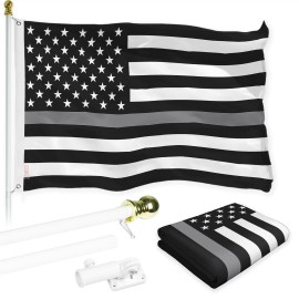 UD_G128 Combo Pack: Flag Pole 6 FT White Tangle Free & Thin Gray Line Flag 3x5 FT Brass Grommets Printed Polyester (Flag Include