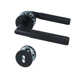 MS Beschläge Rosettengarnitur Schwarz Edelstahl – Türdrücker Set für BB, PZ oder WC Türen – moderner Türgriff für Innentüren – Türbeschlag mit Montageset - Design Türklinke (Buntbart)