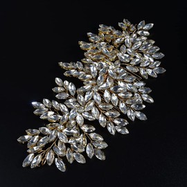 Teyglen Large Full Rhinestones Flower Bride Wedding Hair Comb Headband Luxurious Hair Accessories Dainty Gold Crystals Bridal Side Hair Combs for Women Bride Girls (Gold)