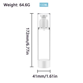 5 Pack 100 ml Airless Pump Bottles Cream Dispenser Transparent Travel Refillable Vacuum Cosmetic Containers Travel Bottles for Filling Lotion Shampoo Foundation Essential Oil