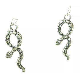 New Two-sided Textured SNAKE Serpent Silver-tone Drop Dangle Earrings 2-1/8"Long