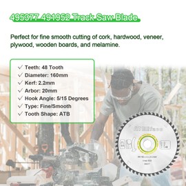 Upgraded 495377 491952 Track Saw Blade for Festool TS 55, TS 75, TSC 55, TS 60, ATF 55 E, HK 55, HKC 55, DeWalt DWS520SKH, DWS520K, SP6000J Track Saw 160x2.2x20mm 48Tooth ATB