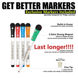 Magnetic Dry Erase Board for Fridge Flexible Whiteboard Sheet for Kitchen Refrigerator with Stain Resistant Writing Surface. Inclues 5 Dry Erase Markers 1 Eraser