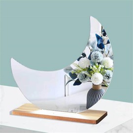 Funny live Aesthetic Room Decor Desk Mirror, Irregular Acrylic Mirrors with Wooden Stand for Living Room, Office, Locker, Vanity, Bedroom, Wall Eclectic Decor (Acrylic Moon Mirror)