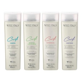 Kit Tratamiento Para Definir El Cabello Rizado y Ondulado Tec Italy Curls 4 Shampoo Acondicionador Crema Para Peinar y Gel