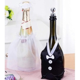 1 Set Bride and Groom Wine Bottle Covers- Wine bottle dress-up for Weddings Wedding Gifts For the Couple Fun Wine Bottle Covers Wedding Centerpieces Decorations, Home and Kitchen